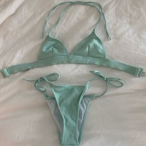 Mint Blue Ribbed Bikini